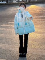 唐狮渐变色羽绒服棉服女秋冬季2023年新款韩系面包服棉衣加厚保暖