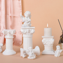 欧式罗马柱烛台树脂石膏小天使拍摄道具家居桌面背景拍照装饰摆件