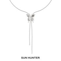 三横SUN HUNTER原创蝴蝶抽拉项链液化金属小众甜酷设计高级感
