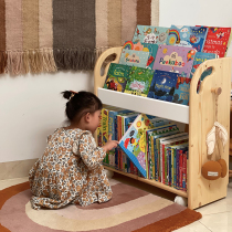 半夏木语儿童实木绘本架落地家用移动阅读架幼儿园玩具收纳置物架