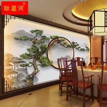 新中式立体浮雕背景墙纸客厅茶室饭店包厢壁布办公室餐厅前台壁纸