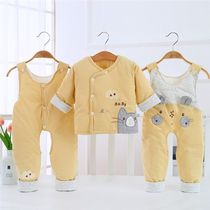 婴幼儿背带套装宝宝三件套加棉0-1岁棉衣薄棉新款男童女童保暖衣