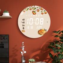 柿柿如意万年历挂钟客厅2023新款新中式数字显示电子时钟挂墙钟表