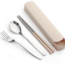便携式筷子叉子勺子套装不锈钢成人餐具三件套学生旅行外带收纳盒