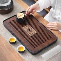 简约日式便携茶盘家用竹制盘中式储水沥水带排水管茶台茶具托盘