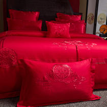 罗兰生活全棉婚庆四件套纯棉结婚床上用品新婚红色喜字床品套件