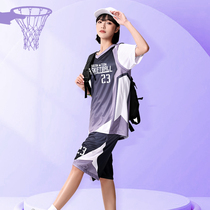 短袖篮球服女生套装女防走光假两件T恤篮球训练服男比赛队服班服