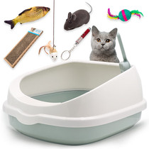 疯狂的主人猫砂盆中号猫玩具6件套半封闭式猫厕所防外溅猫沙盆猫
