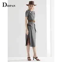 IDPAN女装商场同款舒适花纱高弹贴布绣撞色袋盖异型领拼接连衣裙