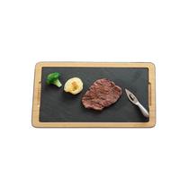 包邮北欧创意竹木板岩牛排盘西餐料理盘实木黑色石板保温石头餐具