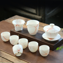 德化白瓷羊脂玉茶具套装陶瓷家用客厅办公室泡茶功夫茶杯盖碗茶壶