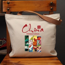 CHINA国画国潮创意帆布袋女包大容量单肩手提袋环保购物包通勤男