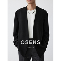 OSENS订纺高织高密V领外套设计师品牌秋季新品单排扣无领西装男