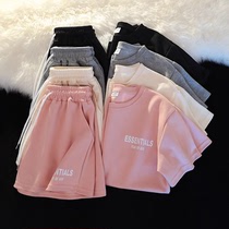 大码2-300斤粉色休闲运动套装男女款夏季韩版宽松短袖短裤两件套