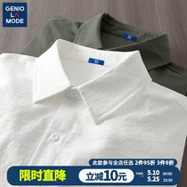 GENIOLAMODE衬衫男冰丝垂感夏季新款防晒白色长短袖衬衣外套薄款