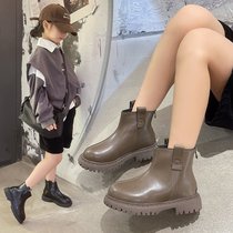 2023秋季中大童单靴软皮靴拉链马丁靴时装靴单鞋洋气矮靴女童鞋子