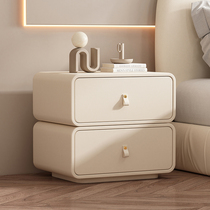 全实木床头柜家用现代简约创意方糖圆角轻奢皮质卧室收纳柜免安装