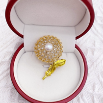 淡水珍珠无核白珠蒲公英锆锆石镶嵌珍珠胸针（拍一发二）Z3505