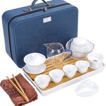 羊脂玉旅行茶具陶瓷盖碗茶壶茶杯白瓷家用简约中式整套便携式定制
