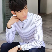 2024新款条纹夏季韩版男生衫衣薄款帅气男士衬衫短袖男式长袖衬衣