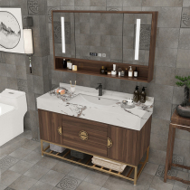 现代简约厕所新中式浴室柜岩板落地式洗手脸盆柜组合轻奢洗漱台池