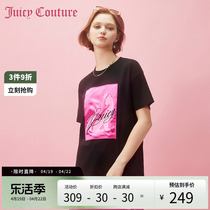 Juicy Couture橘滋女装2024春新款粉豹封页图案印花贴布绣女式T恤