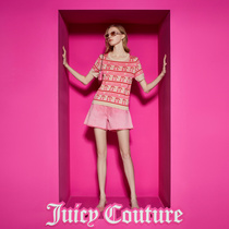 Juicy Couture橘滋上衣新款女装甜美粉色樱桃提花短袖女针织衫