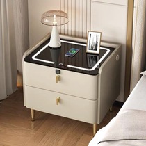 CBD智能床头柜现代简约无线充多功能实木指纹锁轻奢高级感卧室床