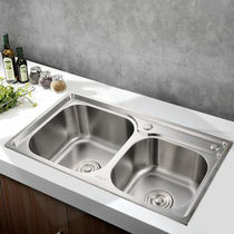 品质双水槽洗菜盆大尺寸厨房304不锈钢水槽双槽套餐一体成型加厚