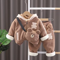 男宝宝冬装加绒加厚套装秋冬婴儿童装0到3两2一1岁半男孩冬天衣服