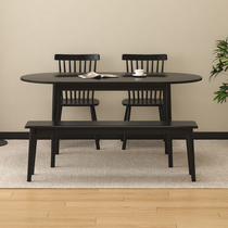 实木餐桌饭桌家用木桌子长方形黑色系小户型客厅椭圆桌子胶囊餐桌