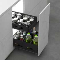 厨房橱柜拉篮地柜分体调味篮太空铝调料高瓶收纳柜内置物分隔抽屉