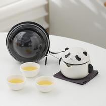 创意熊猫快客杯便携式一壶三杯个人随身携带户外泡茶旅行茶具套装
