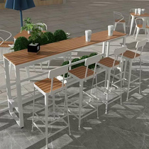 咖啡厅奶茶店户外塑木吧台桌椅酒吧阳台露天高脚铁艺白色长条桌子