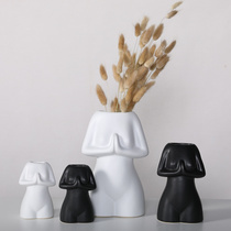 现代简约家居客厅餐厅装饰品摆设北欧黑白色陶瓷瑜伽人物花瓶摆件