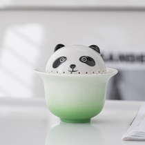 熊猫单个盖碗茶杯不烫手陶瓷泡茶碗功夫家用茶具套装二才大号带盖