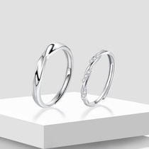 女士戒指2023新款s925纯银双生结对戒男女时尚设计开口素圈指环小