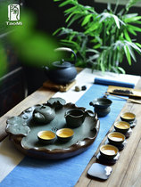 家用干泡台茶盘窑变创意中式功夫茶具托盘陶瓷莲花台储水茶海