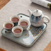 家用日式陶瓷干泡茶盘功夫茶具托盘小型储水茶台茶海沥水盘