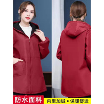 女式罩衣新款加绒2023网红外穿洋气成人韩版防水防油加大女士带帽