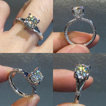 925银一克拉莫桑钻石戒指 小众设计时尚百搭轻奢满钻戒指女