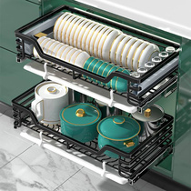 拉篮厨房橱柜304不锈钢双层抽屉式碗架内置分层滑轨放碗碗碟碗篮