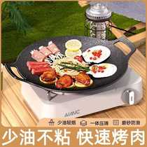 日式麦饭石烧烤盘家用不粘无烟烤肉锅电磁炉烤盘户外板烧烤肉盘