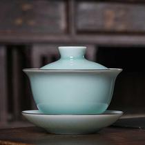 纯手工青瓷三才盖碗茶杯单个家用龙泉高档陶瓷茶具不烫手功夫茶碗