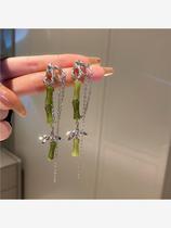 银针新中式绿色竹子流苏长款耳环小众设计高级感冷性风独特耳饰女