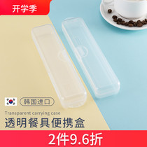 韩国进口餐具便携盒子空筷勺收纳盒树脂便携式外带学生透明翻盖式