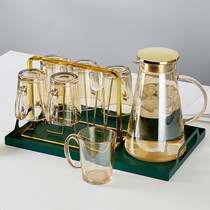 简约现代玻璃杯套装家用客厅待客茶杯带把手水杯家庭喝水杯子杯架