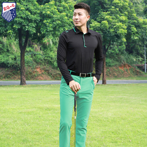 ZG6秋冬高尔夫球男士球服golf男装情侣套装POLO衫黑色长袖绿长裤