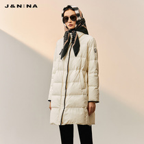 J＆NINA捷恩尼纳简约气质白鹅绒羽绒服女冬季中长款百搭保暖外套