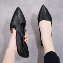 不累脚职业女鞋2024新款真皮高跟鞋尖头舒适中跟黑色工作气质单鞋